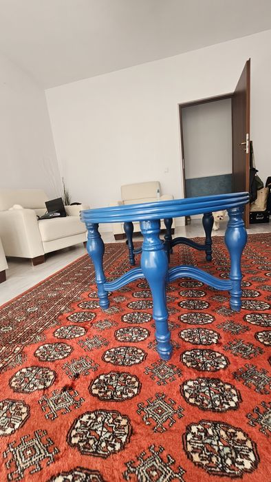 Masa cafea mare lemn masiv albastru elegant