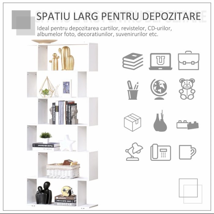 Biblioteca Moderna cu 6 rafturi , alb , HOMCOM