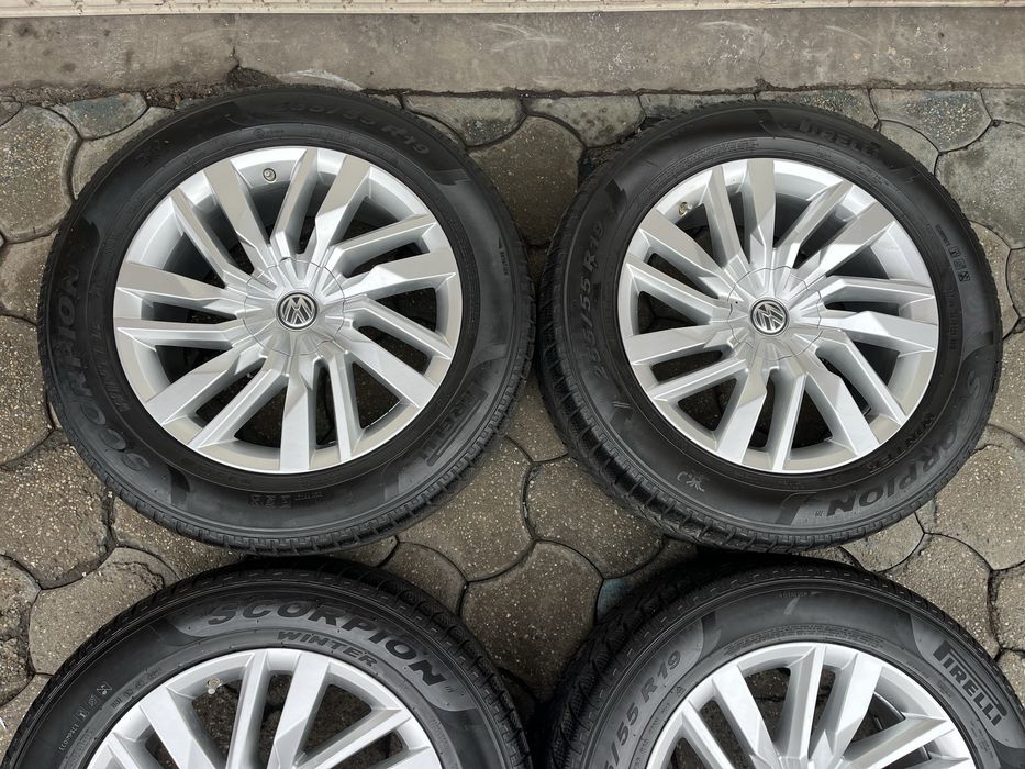 Jante aliaj 5x112mm, anvelope iarna 255/55 R19, VW Touareg 3, Phaeton, Tiguan, Passat