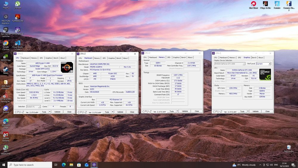 Vand pc ryzen 5 1400,gtx 10502gb