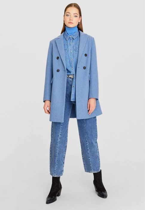 Stradivarius зимно палто в небесно син цвят Zara