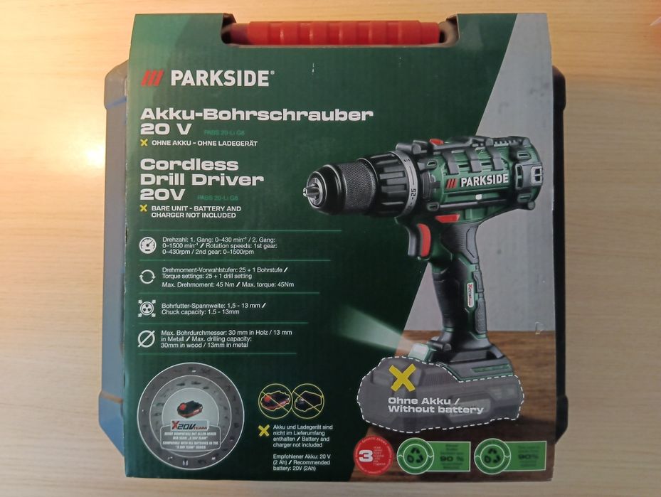 Masina de gaurit Parkside PABS 20-Li G8, 20V, 45Nm