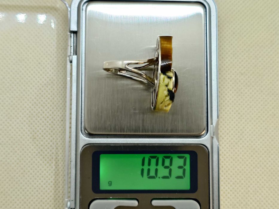 Inel argint (testat) ochi de tigru + jasp galben