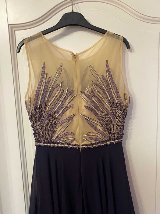 rochie mov lunga eleganta cu pietre