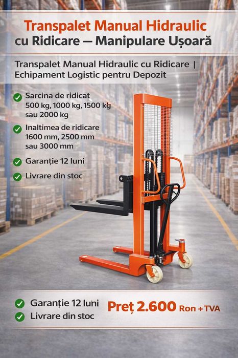 Liza Manuala cu Ridicare, Stivuitor ieftin, sarcina 0.5 - 2.0 tone