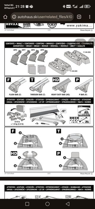 Yakima fitting kit K1016W