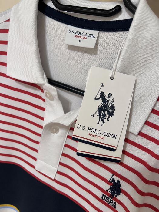 Tricou Polo U.S. Polo Assn. Original Alb cu Dungi – S – Nou cu Eticheta