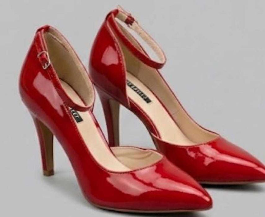 Pantofi Stiletto din lac cu barete,toc inalt de 9,5 cm, culoare rosu burgundi