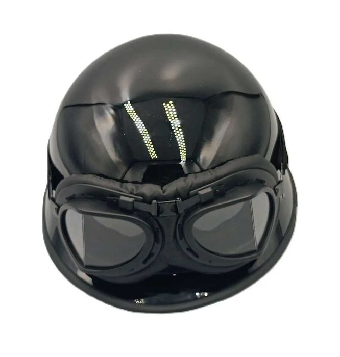 Комплект каска за мотор ретро чопър тип канче войнишка и ретро очила