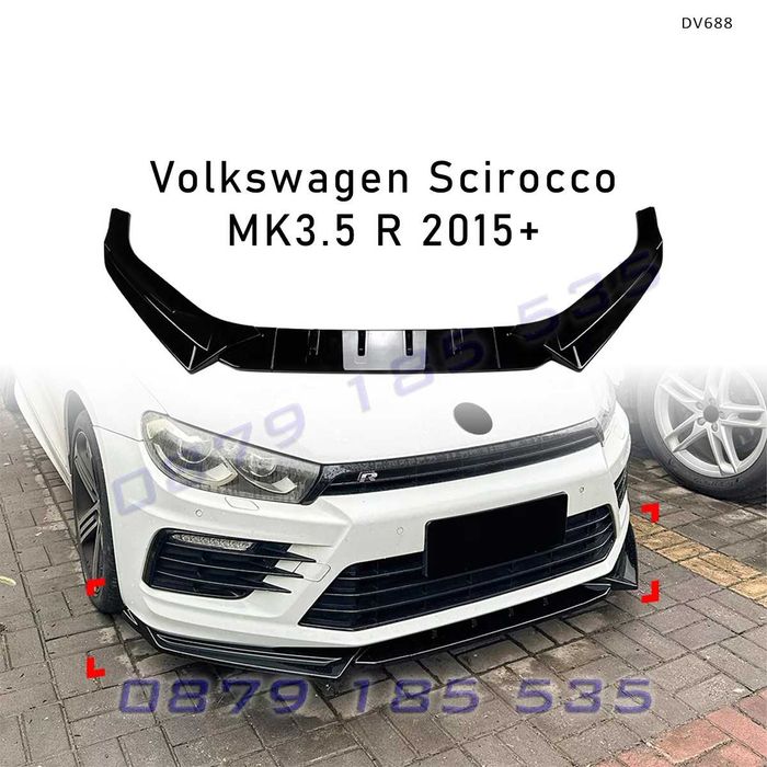 Лип спойлер предна броня VW Scirocco MK3.5 R 2015+ черен гланц DV688 тунинг добавка предна броня широко tuning dobavka predna bronq
