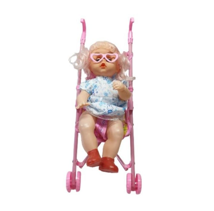 Играчка за деца, пластмасова кукла в количка  35 см , модел синя рокля