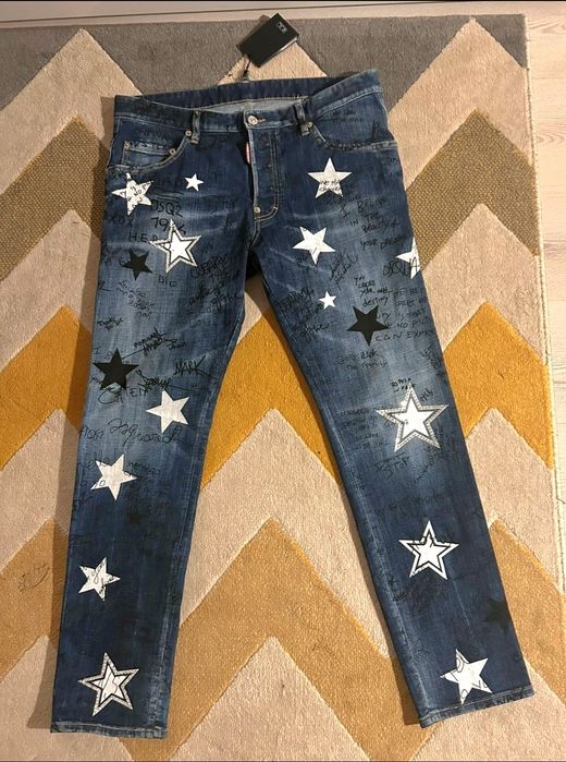 Dsquared2 blugi originali, marimea 50, albastri cu stele