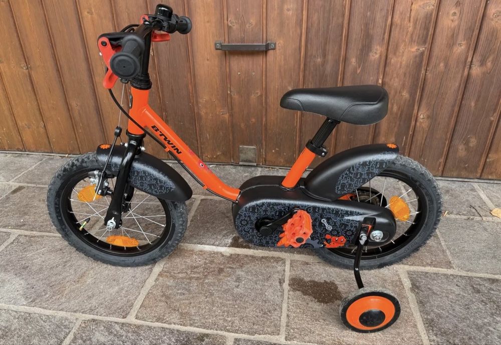 Bicicletă copii B’TWIN (Decathlon) 14”, 3–5 ani, cu roți ajutătoare