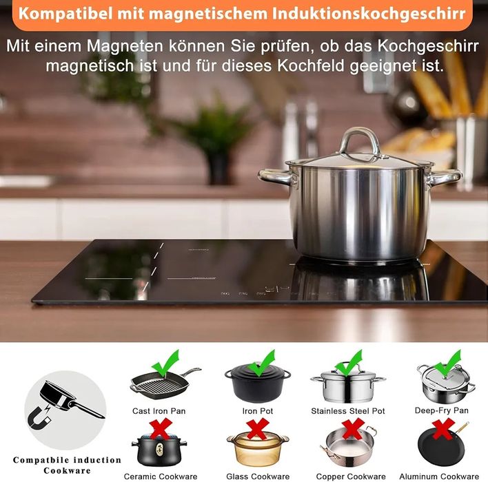 Индукционен плот за вграждане Karinear с 3 зони, 5200W, Тъч контрол и Таймер