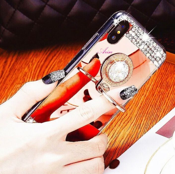 Husa Silicon oglinda cu pietricele si inel iPhone X , XS , XR , XS Max