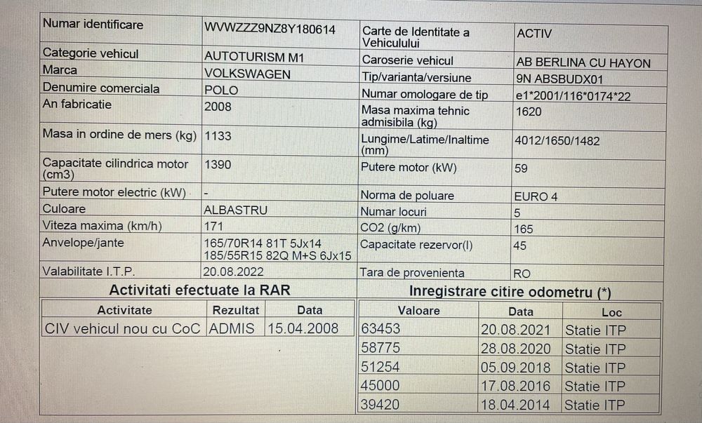 Vand Volkswagen Polo 2008 automata (6 trepte) 1.4 benzina
