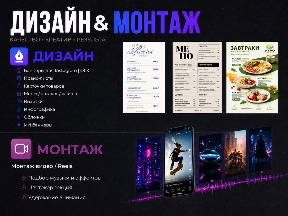 Услуги видеомонтажа и дизайна для вашего бизнеса. Быстро