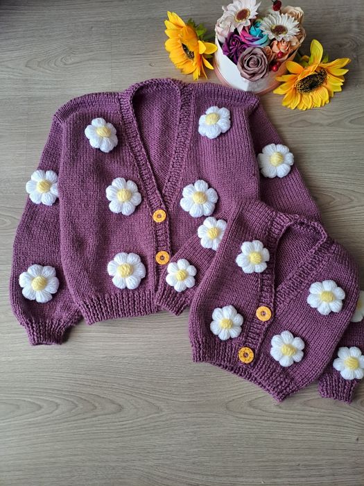 Cardigan cu flori mamă-fica