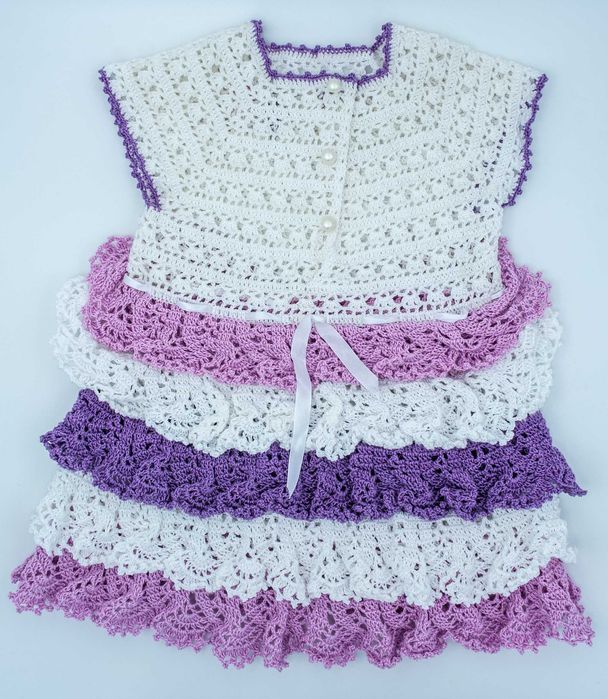 Rochie fete bumbac 2-3 ani alb cu mov