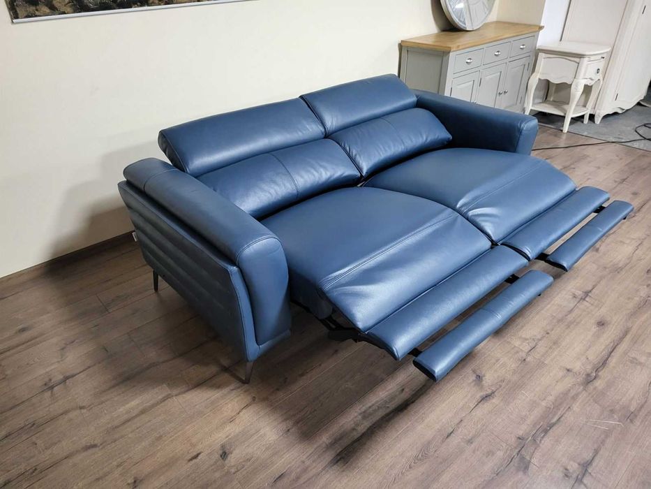 Син кожен диван тройка La-z-boy с електрически релакс механизъм