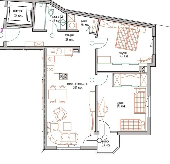 Тристаен просторен апартамент в новострояща се сграда, Цветен