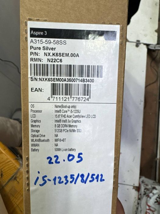 acer Aspire 3 Core i5-12gen 8GB/512GB