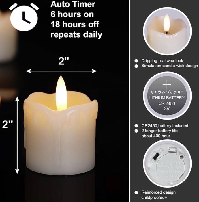 Lumânări de masă cu LED-uri pâlpâitoare Homemory cu cronometru