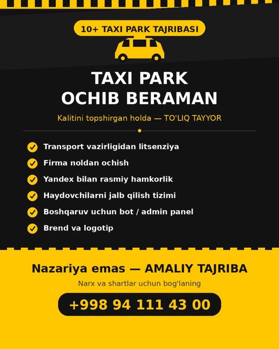 Taxi park ochib beraman — TO’LIQ TAYYOR holda