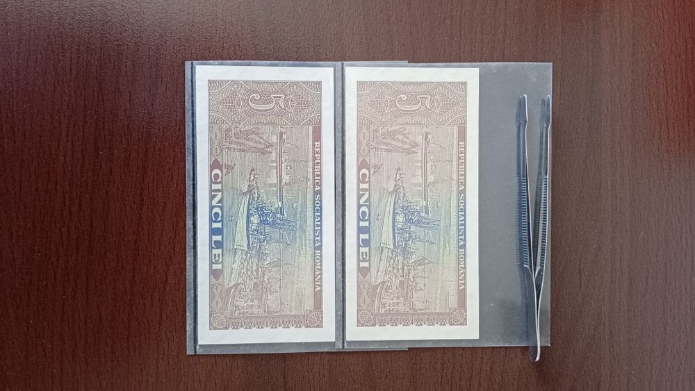 Pereche bancnote 5 lei 1966 serii consecutive, stare unc(perfecte)