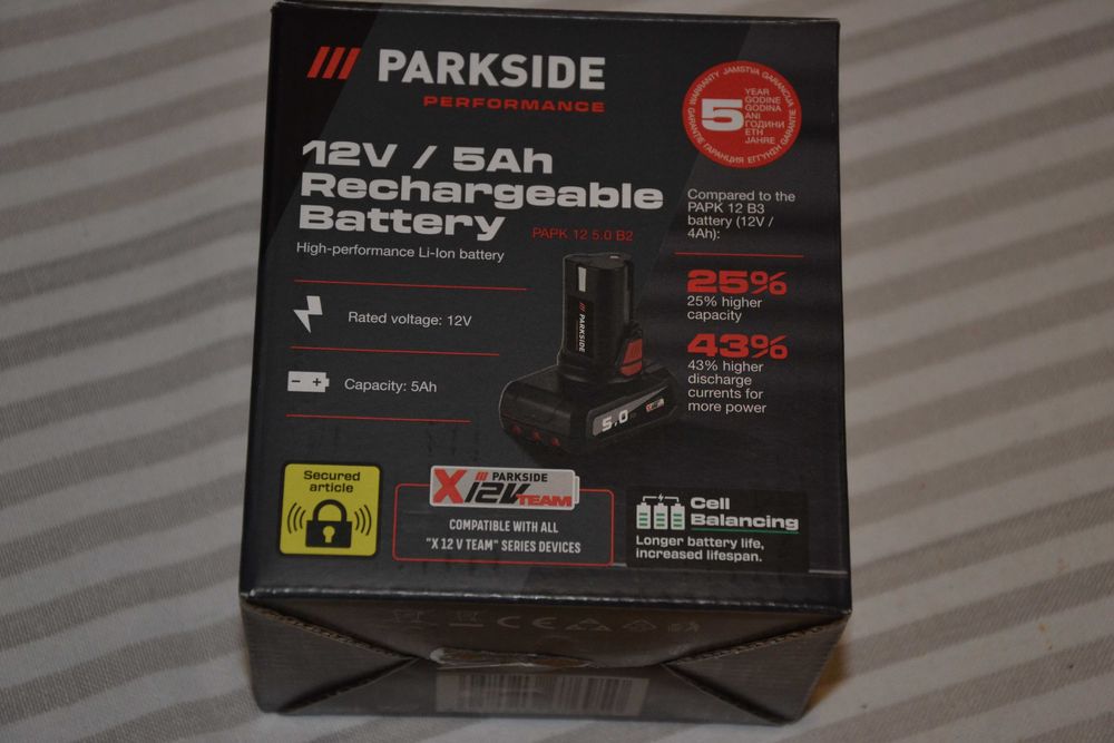 Нова батерия Parkside 12V, 5Ah
