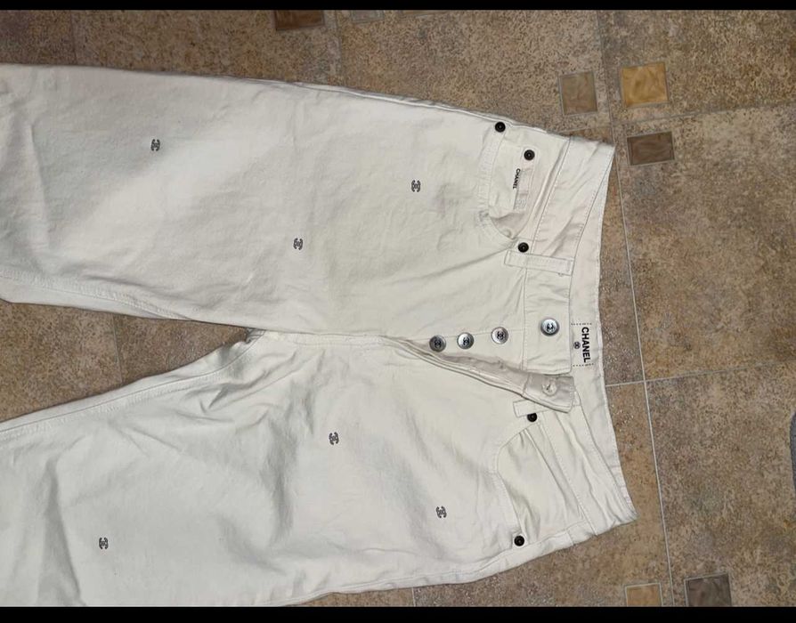 дънки бели слонова кост шанел chanel деним панталон като нови дълги