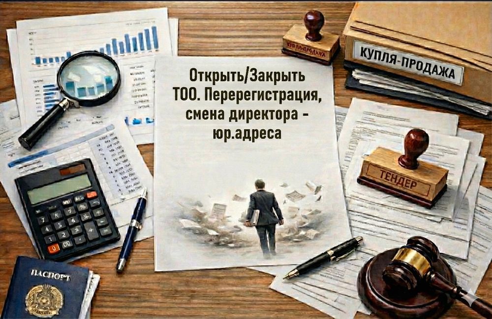 Открыть/Закрыть ТОО. Перерегистрация, смена директора - юр.адреса