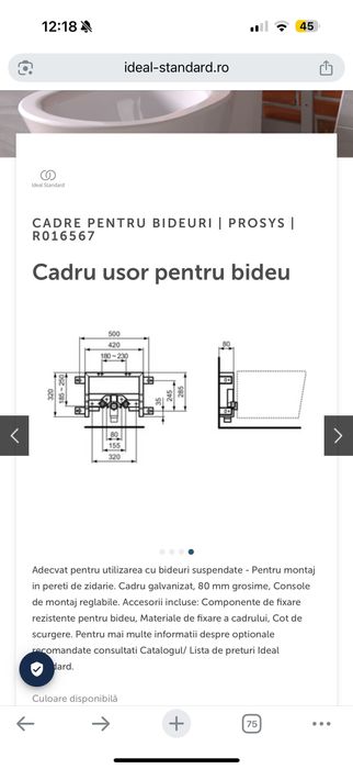 Suport cadru bideu suspendat IdealCasa