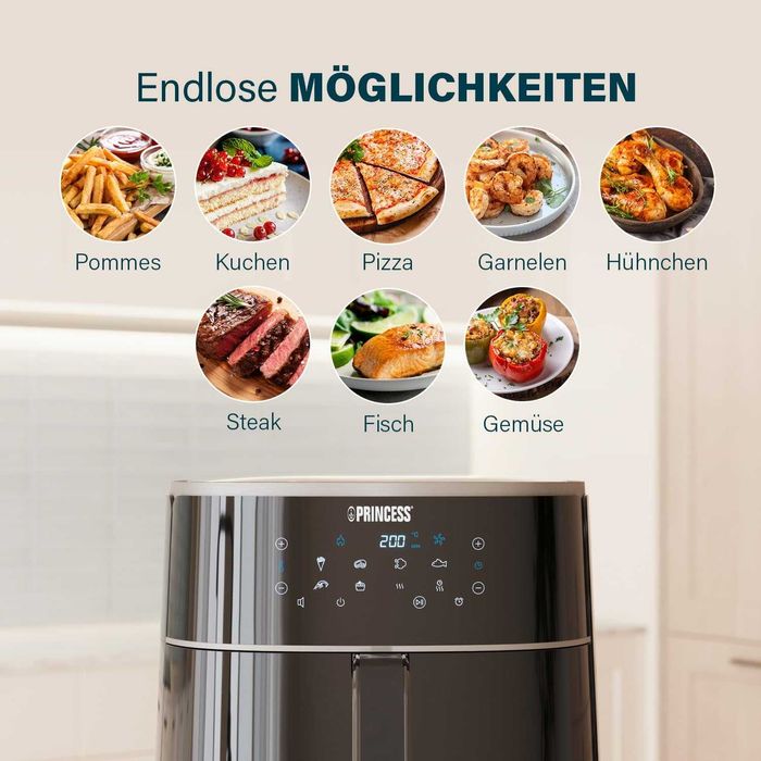 Air Fryer Princess 6л, 8 програми, LED, 1500W, Фритюрник, лек ДЕФЕКТ