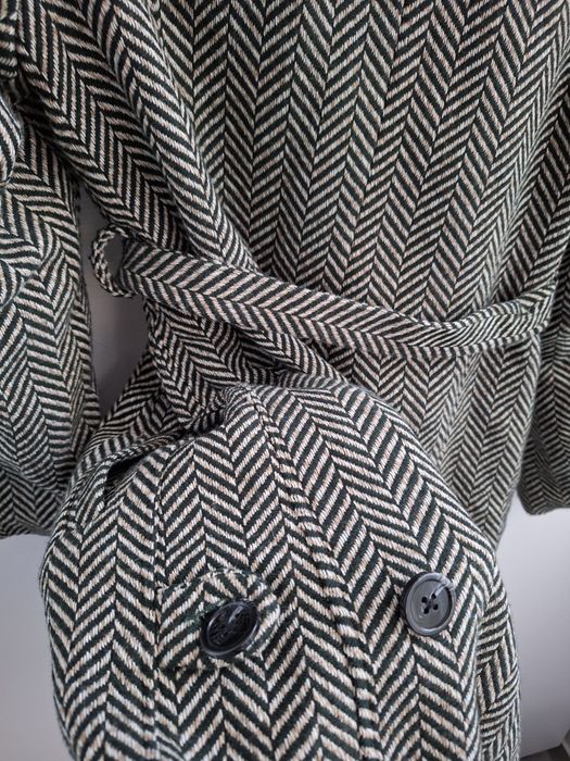 Palton S Mamalicious cu 20% lana, in V, cu cordon alb negru