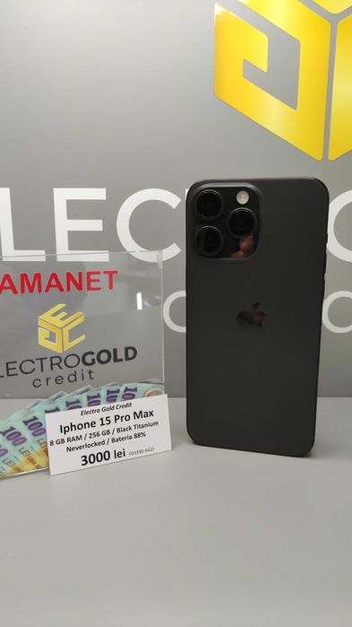 Iphone 15 Pro Max 256GB Black Titanium/Neverlocked/Baterie: 88% ID1550-AG2
