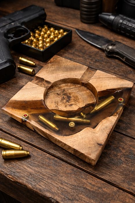 Пепелник за пури от масивно дърво и епоксидна смола