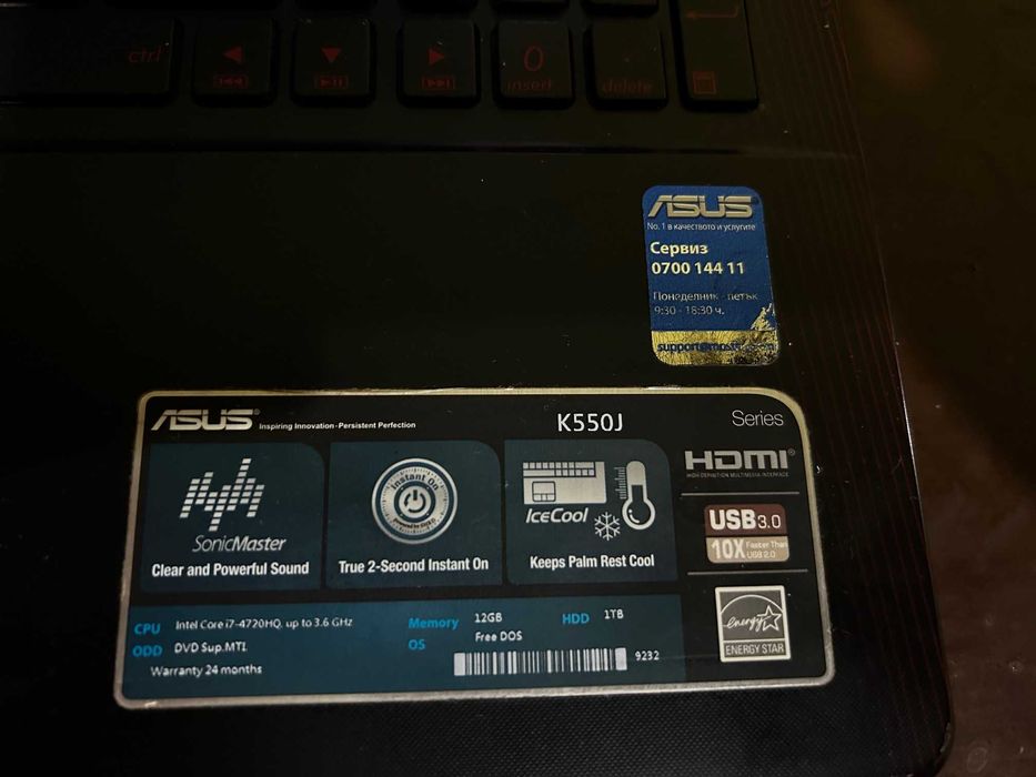 Гейминг ASUS K550J, Intel Core i7-4720HQ, up to 3.6gHz CPU, 1 TB SSD