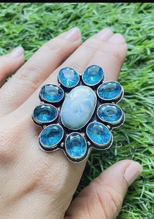 Inel argint 925 cu larimar și topaz bleu