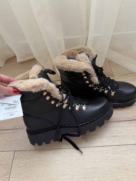 Ghete din pielen naturala, imblanite, Zara