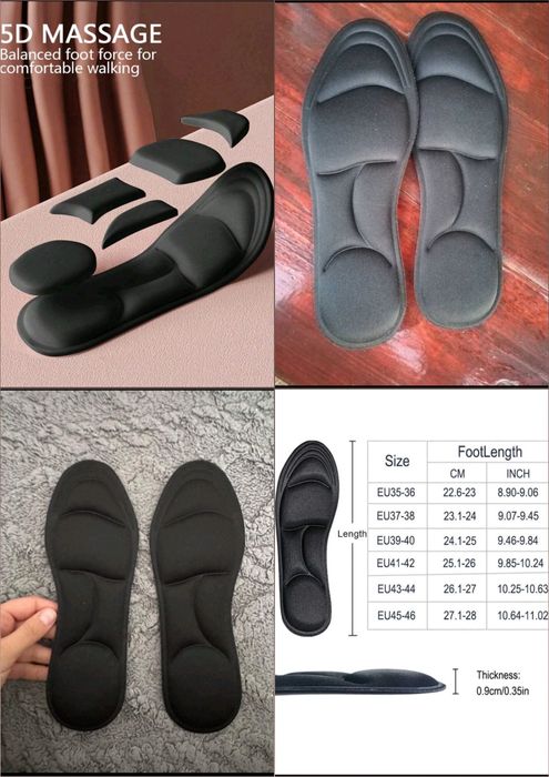 Branțuri 5D spumă cu memorie, suport arc, mărime 45-46, culoare negru