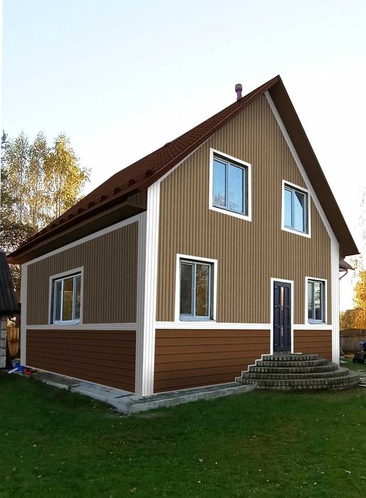 Сайдинг рейка фасадная под дерево. Металлочерепица, минплита, юсб-3