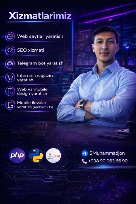 Dasturlash xizmatlari Web sayt va mobil ilova yaratish
