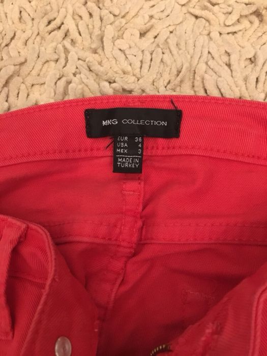 Pantaloni jeans rosu-corai Mango, mas. S/36, merg si la XS