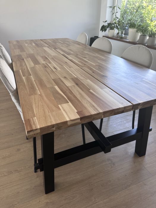 Masă, acacia/negru, 160x81x74