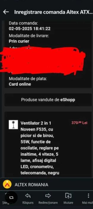 Vând ventilator N'oveen, nou, achiziționat anul trecut