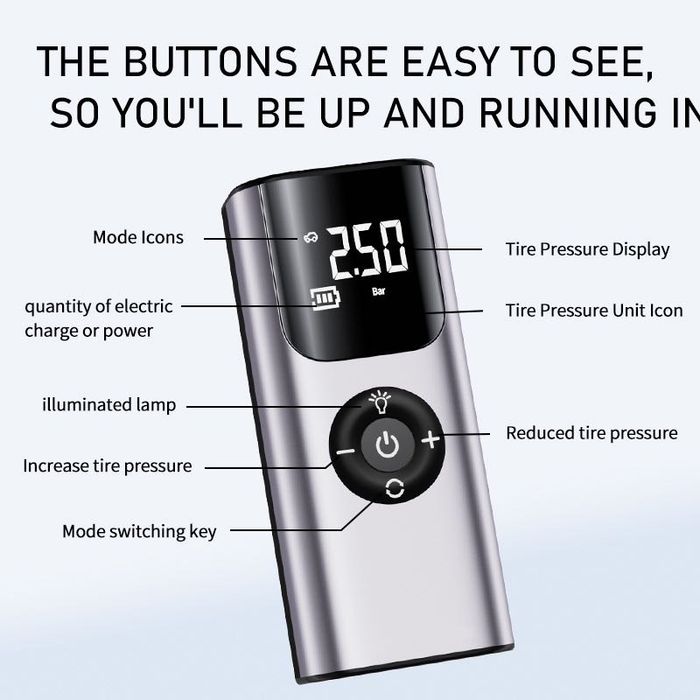 Mini compresor auto portabil reincarcabil Pompa de aer pentru masina fara fir Electrica din aluminiu Digitala pentru anvelope, Monitor de presiune