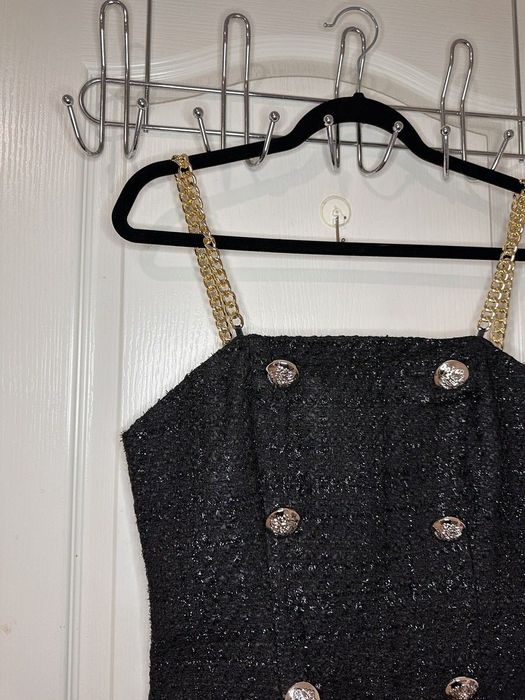 Rochie scurtă tweed neagră cu nasturi aurii mărime XS nouă cu eticheta