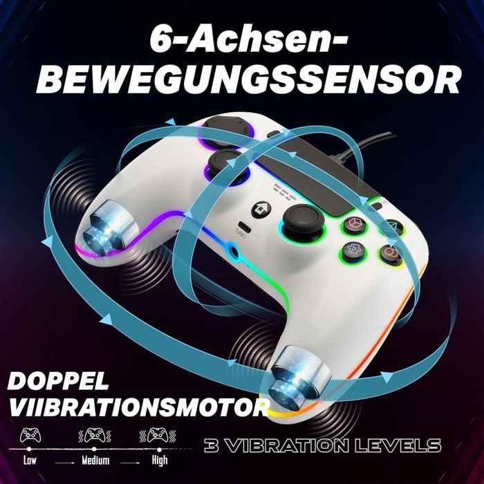 Controller cu fir PS5/PC/Android/Mac joysticks Hall-Effect butoane programabile giroscop vibrație duală – Negru