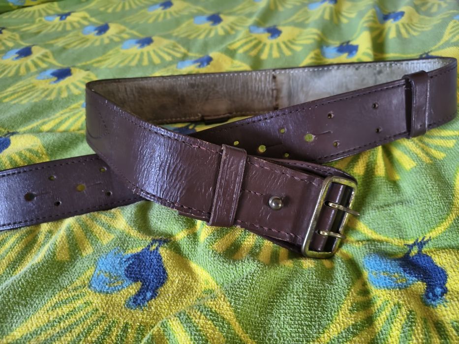 Centură militară lată din piele naturală, maro, 116 cm – model subofițeri